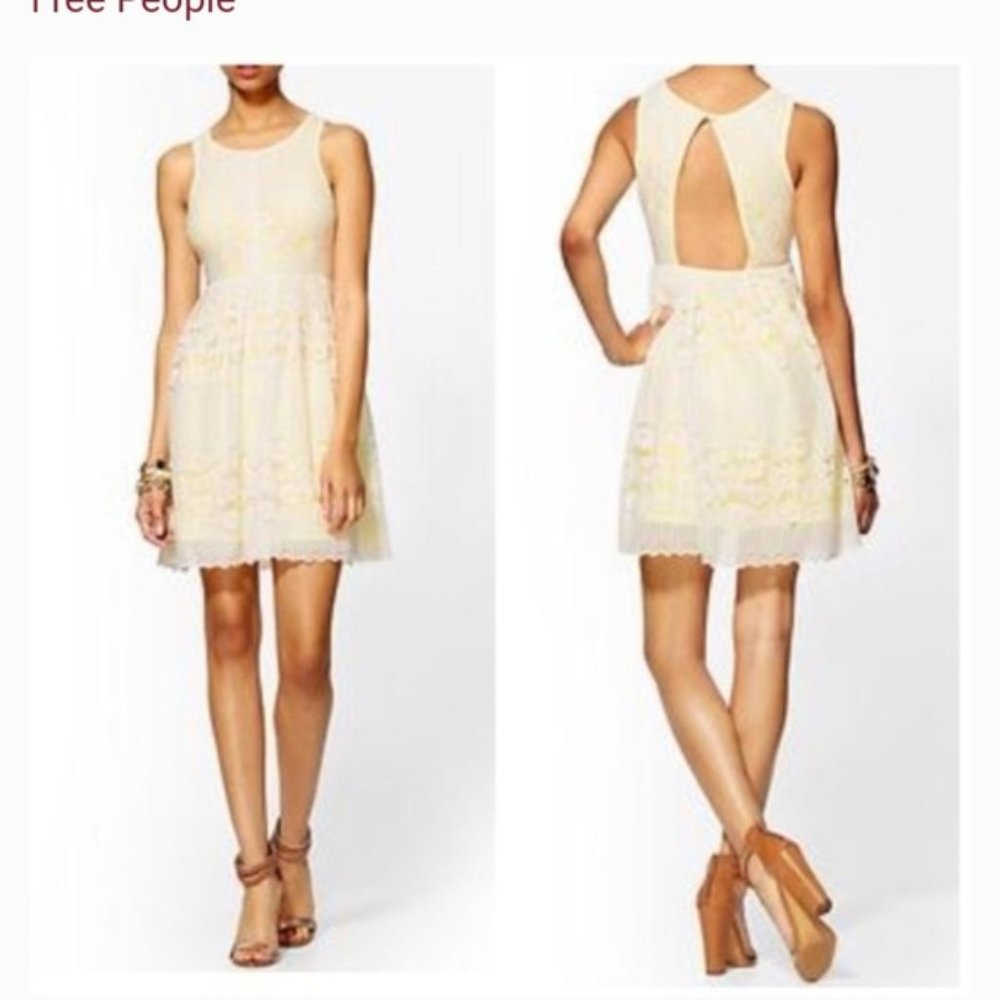 Free People White Lace Dress with Yellow underlay